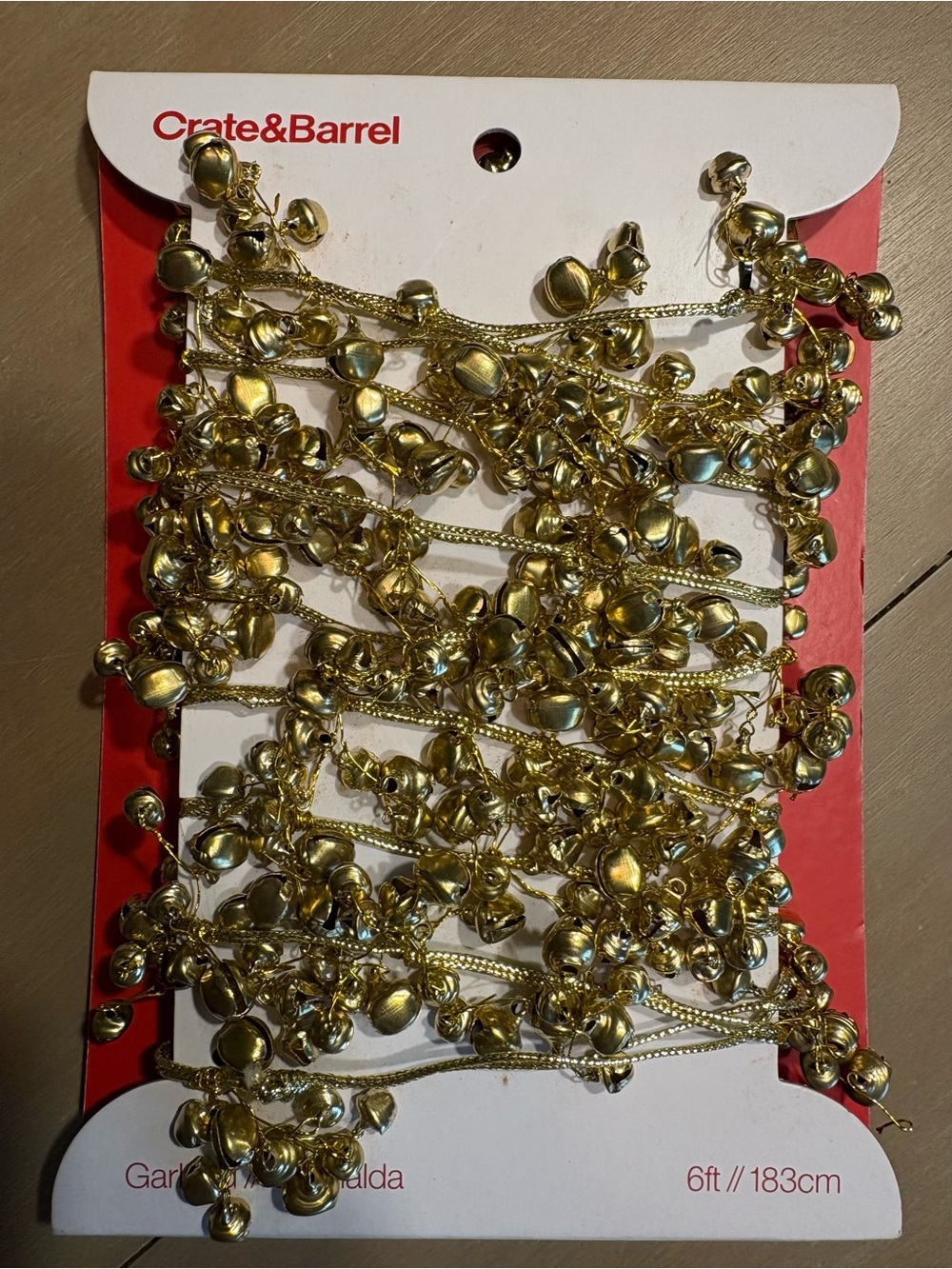 Crate&Barrel Jingle Bell Garland Metallic Gold 6 feet NWT